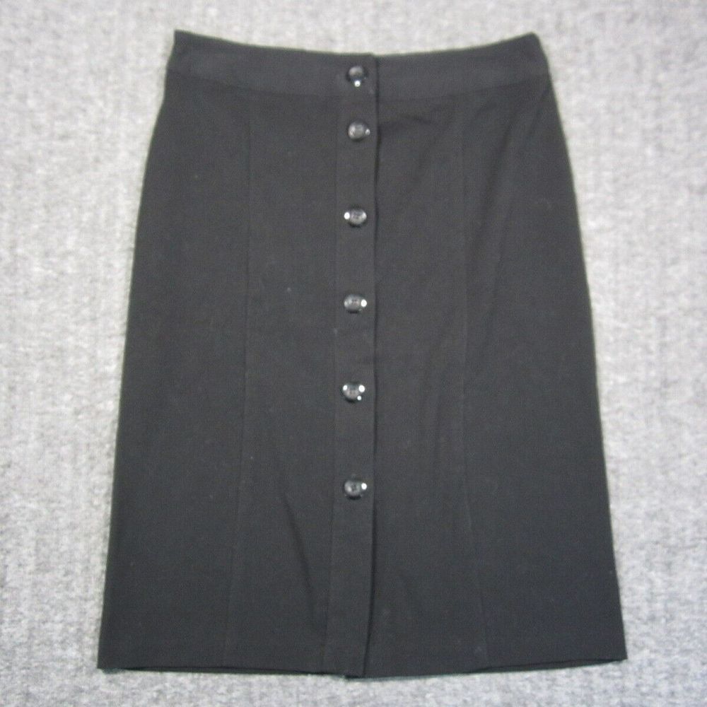 Vtg 90s Skirtology Skirt‎ 8 Black Button Front Straight Career Office Church USA